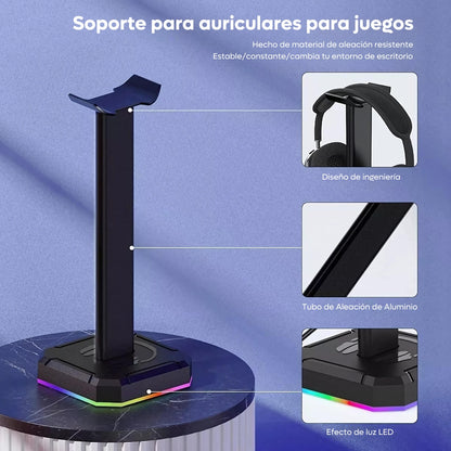 Base Soporte De Auriculares Diademas Gamer Rgb Para Mesa