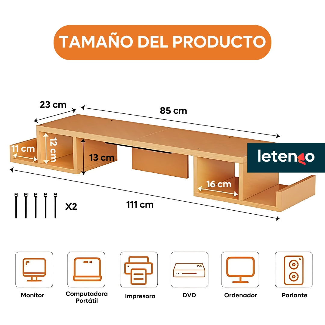 Base Elevador En Madera Para Monitor Soporte Portátil Laptop