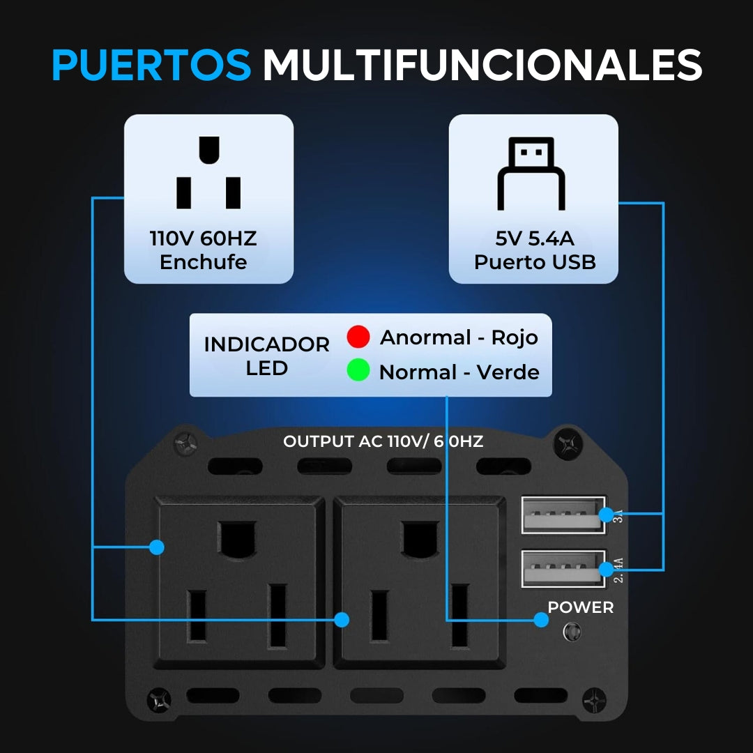 Adaptador Convertidor De Corriente Carro Dc 12v A 110v 300w