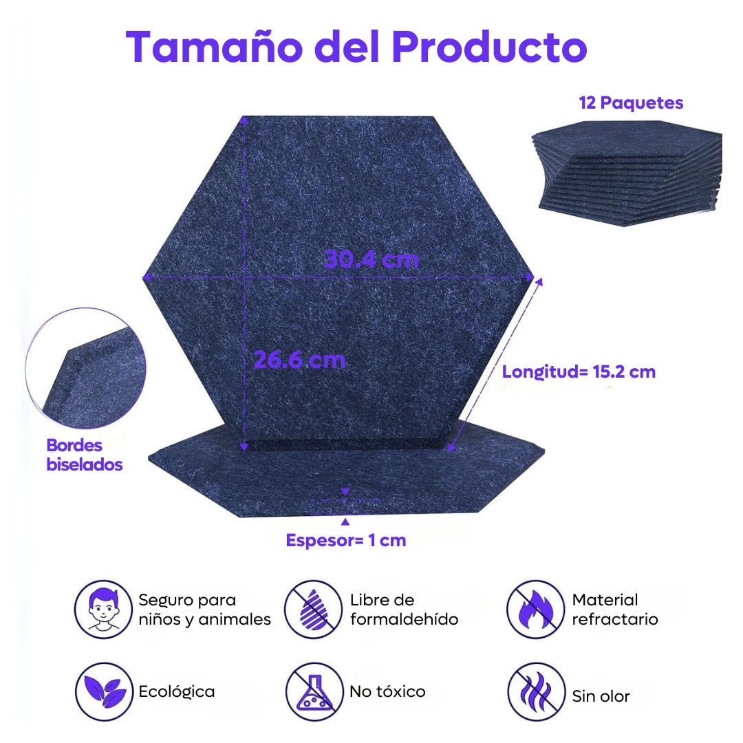 12 Paneles Hexagonal De Espuma Acústica Aislamiento Estudio