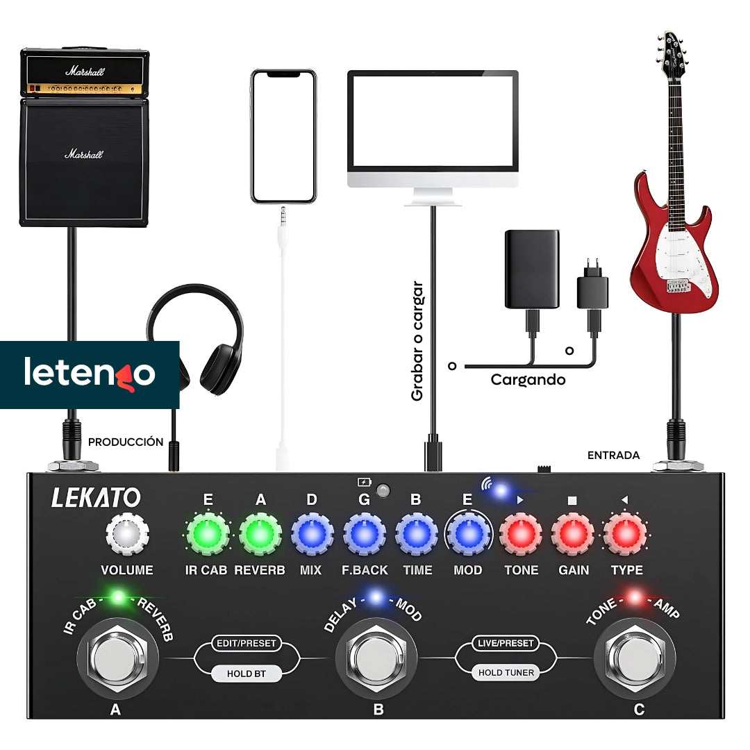 Pedalera Multiefectos Lekato Para Guitarra Eléctrica, Bajo