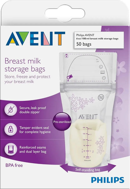 Bolsas De Almacenamiento Leche Materna Avent 6 Onzas 50 Unid