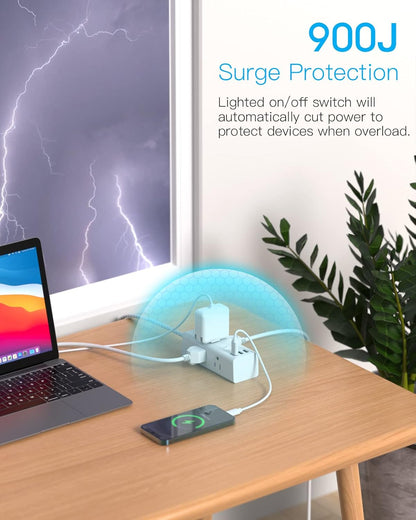 Extensión De Regleta Multitomas Usb C Protector Sobretensiones