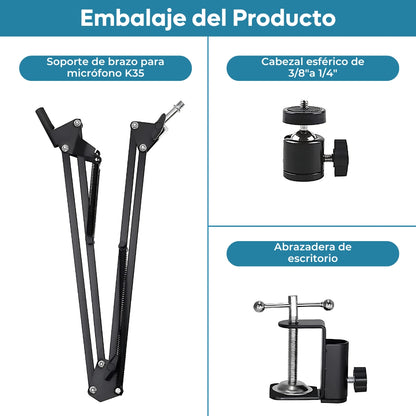 Brazo Soporte Ajustable Para Micrófono Cámara Celular Webcam
