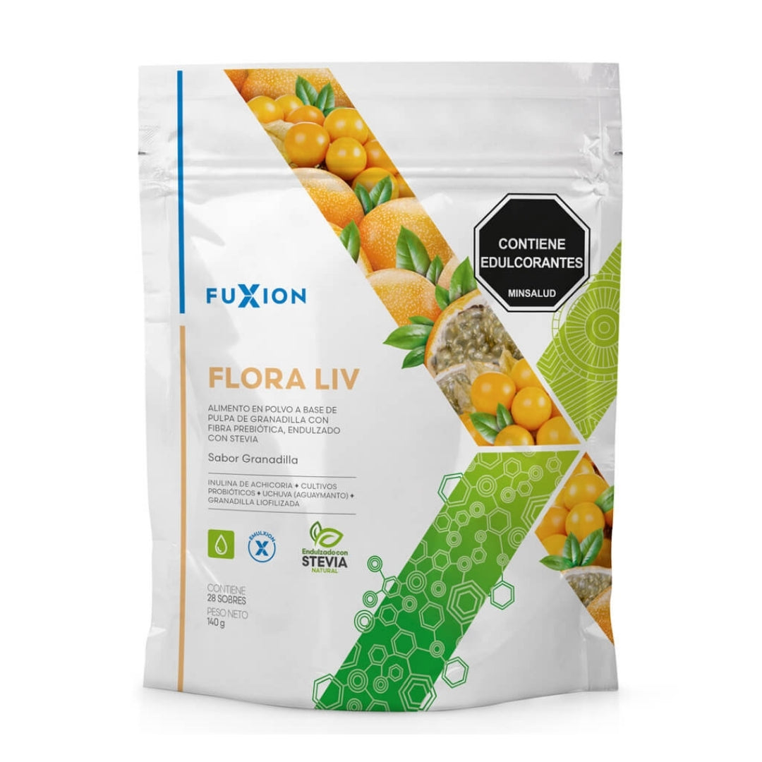Flora Liv Fuxion Probióticos y Fibra Prebiótica para la Salud Digestiva - 28 sobres