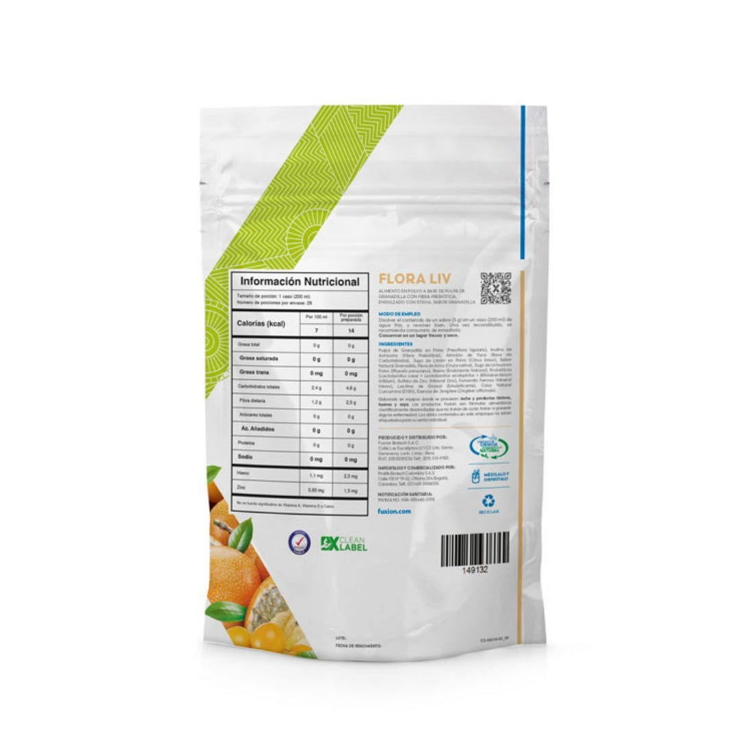 Flora Liv Fuxion Probióticos y Fibra Prebiótica para la Salud Digestiva - 7 Sobres
